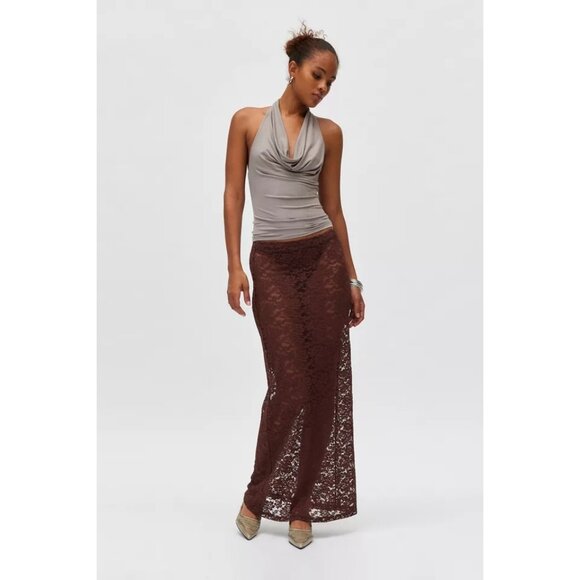 LIONESS Black Swan Lace Maxi in Chocolate Brown X-Small Womens Long Skirt - Picture 12 of 15